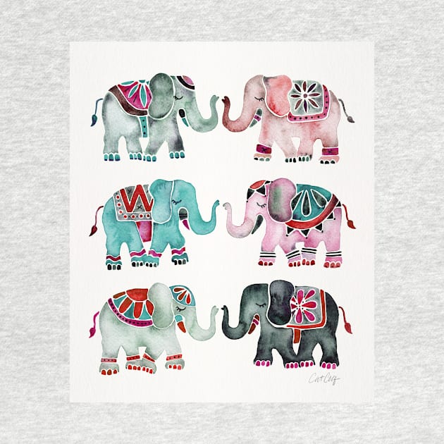 turquoise red elephants by CatCoq